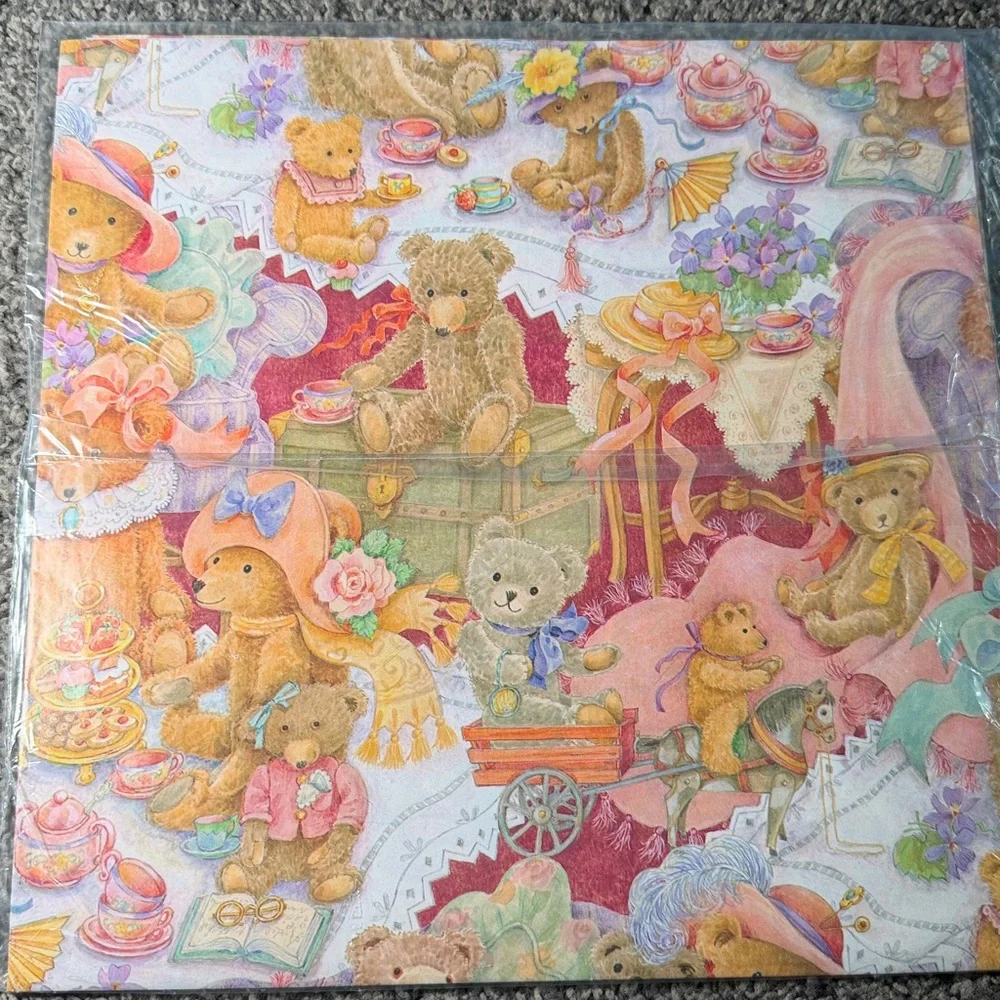 5/$25 VINTAGE Wrapping Paper Bear Tea Party